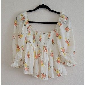 Faithful The Brand Peplum Floral Top Women's Size Small